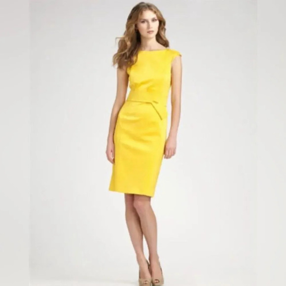 David Meister Dress Chartreuse w/ bateau neckline and attached belt NO LINING - Picture 1 of 7